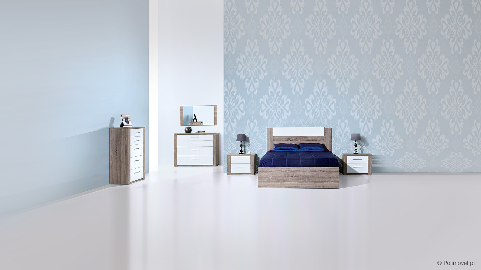 Quarto de Casal LOURINI Paris Carvalho Cinza