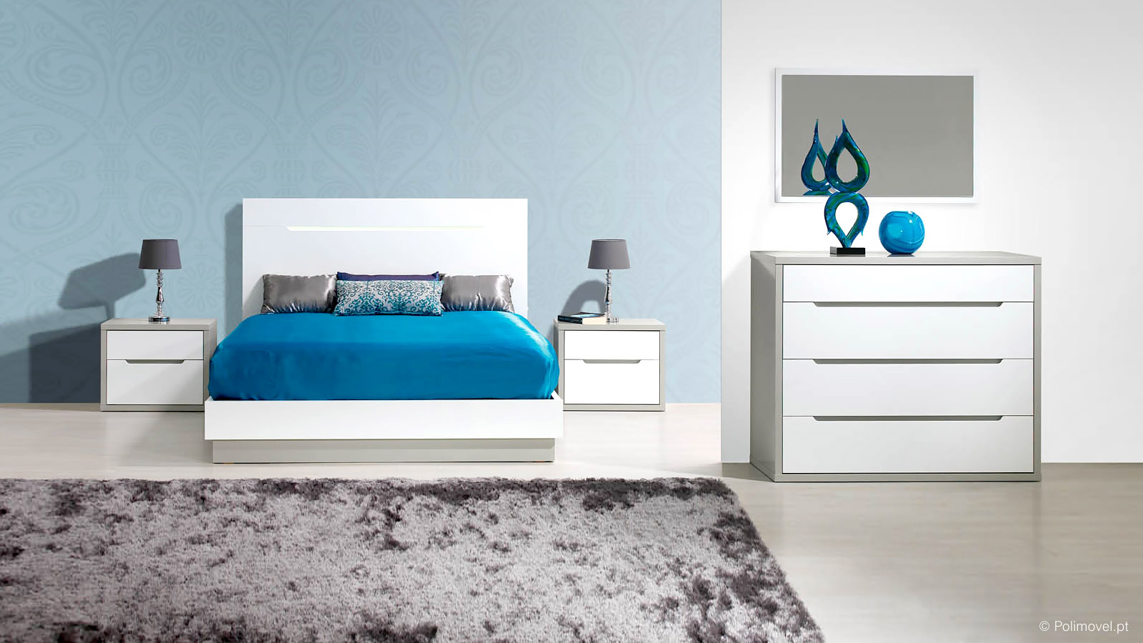 Quarto de Casal LOURINI Viena Cinza/Branco